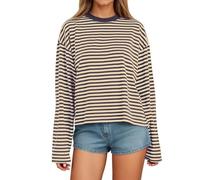 Mymyguoe Sweat-shirt à rayures pour femme 2025 - Long pull à rayures - Costume de marin - Col rond - Chemisier d'automne - Rayé - Manches longues - Pull Y2K - Sweat à capuche avec bloc de couleurs