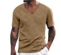 Mymyguoe T-shirt à col en V pour homme - Manches courtes - Confortable - Décontracté - Décontracté - Décontracté - T-shirt de sport - T-shirt de sport - Respirant - Basique - Streetwear, kaki, XXL