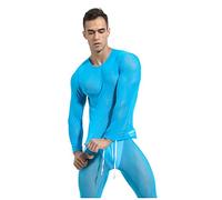 Mymyguoe T-shirt à manches longues transparent pour homme - Lingerie érotique en maille - T-shirt d'entraînement - Haut en maille - Clubwear - Respirant - Haut sportif et sexy, BU1, M