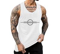 Mymyguoe T-shirt Aisselles Débardeur Sport Fitness Homme Été Bretelles avec Imprimé Circulaire Gilet sans Manches en Forme de I avec Col Rond Débardeur Coloré, Blanc., L
