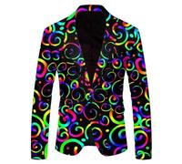 Mymyguoe Veste de costume sportive pour homme - Imprimé arc-en-ciel - Blazer - Costume coloré - Veste slim fit - Veste de smoking - Combinaison colorée - Costume de carnaval pour mariage et fête,