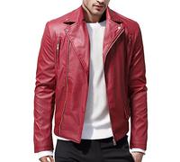 Mymyguoe Veste de moto pour homme - En cuir synthétique - Col montant - Avec fermeture éclair - Élégante - Style punk - Rocker - Veste de transition - Veste de loisirs, rouge, XXL