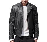 Mymyguoe Veste de moto pour homme - En cuir synthétique - Col montant - Avec fermeture éclair - Élégante - Style punk - Rocker - Veste de transition - Veste de loisirs, Noir , 3XL