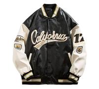 Mymyguoe Veste en cuir Varsity pour homme - Vintage Letter Racer - Oversize - Baseball Bomber - Unisexe - Streetwear - Veste de moto - Blocage de style urbain - Veste en polyuréthane, Q1 noir, XXL