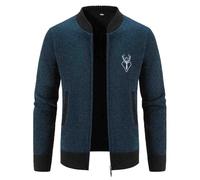 Mymyguoe Veste traditionnelle en polaire pour homme - Manteau d'hiver - Costume Oktoberfest - Cardigan long - Veste d'hiver thermique avec fermeture éclair - Trench coat léger, bleu marine, 3XL