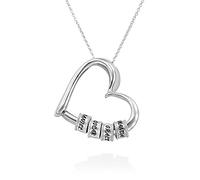 MyNameNecklace MYKA - Personnalisé Collier cœur avec nom perles gravées en argent massif - Gravé Bijoux - Cadeau De Maman - Cadeau De Noël (925 Argent)