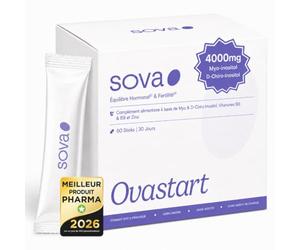 Myo inositol, D-chiro-inositol - Inositol 4000mg - Zinc, Acide folique Brevetée Quatrefolic® & B6 - Régulation de l'activité hormonal & Métabolisme Glucidique - 60 Sticks - Ovastart - SOVA