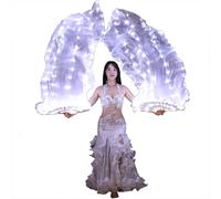 Myohyinwon Éventail en soie à LED pour danse du ventre - Voile d'éventail lumineux coloré pour femme pour culte, louange, danse blanche