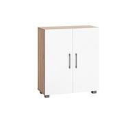 MyosHome - Armoire à Chaussures Basse, Meuble Polyvalent en chêne et Blanc, 70 x 32 x 82 cm Iris