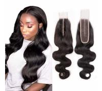 MYouan Closure à dentelle HD 2x6 Partie Milieu Ondulation Naturelle (Body Wave) Closure en dentelle suisse Pré-épilée Ligne de cheveux naturelle Couleur Noire Naturelle 14 Pouces