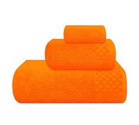 MyOwn Lot de 3 serviettes en coton ultra doux comprenant 1 serviette de bain 70 x 140 cm, 1 serviette de toilette 40 x 60 cm et un lit de toilette 30 x 30 cm, orange