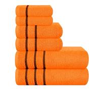 MyOwn Lot de 6 serviettes en coton ultra douces, compactes et légères - 2 serviettes de bain 71,1 x 139,7 cm, 2 serviettes 40,6 x 61 cm et 2 débarbouillettes 30,5 x 30,5 cm, usage quotidien - Orange