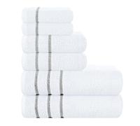 MyOwn Lot de 6 serviettes en coton ultra douces, compactes et légères - 2 serviettes de bain 71,1 x 139,7 cm, 2 serviettes 40,6 x 61 cm et 2 débarbouillettes 30,5 x 30,5 cm, usage quotidien - Blanc
