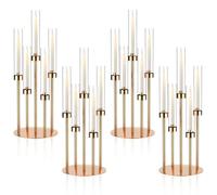 MYOYAY Lot de 4 bougeoirs à 5 bras de 66 cm de haut, centres de table en métal avec abat-jour en acrylique pour fête de mariage, décoration d'intérieur (doré)