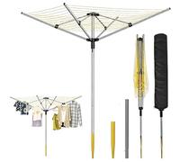 MYOYAY Séchoir à linge rotatif d'extérieur avec douille de sol et housse de protection - Séchoir à linge rotatif avec corde à linge de 50 m de long - En forme de parapluie - Convient pour le balcon et