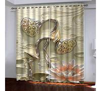 MYPALL Rideaux Occultants 3D Plante De Lotus en Relief Imprimé, Rideau À Oeille Lot De 2 Fenêtre Décoration pour Chambre Salon Et Chambre Enfant L 150 X H 166 cm Isolant Thermique Et Sonore