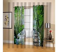 MYPALL Rideaux Occultants Lot De 2 Forêt et Pont en Bois 2 x L 132 x H 214 cm 3D Imprimé Rideau Occultant Thermiques Rideau Salon Opaque A Oeillets, Fille Garcon Chambre Rideau Décoration De Fenêtre