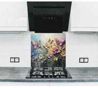 Myphotostation Crédence papillon en verre trempé pour cuisinière 72 x 46 cm Protection murale pour cuisinière, planche à découper, panneau mural de cuisinière, couverture arrière de cuisinière