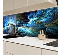 Myphotostation - Dosseret abstrait en verre trempé de 101,6 x 101,6 cm pour décoration murale de cuisine, salle de bain, panneau de dosseret en verre, motif fractal