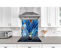 Myphotostation Dosseret en verre trempé abstrait bleu fractal 50,8 x 35,6 cm (l x H) pour décoration murale de cuisine, salle de bain, panneau de dosseret en verre trempé pour cuisine, salle de bain,