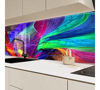 Myphotostation Dosseret en verre trempé coloré néon de 101,6 x 101,6 cm pour décoration murale de cuisine, salle de bain, panneau de dosseret en verre fractal