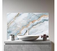 Myphotostation Dosseret en verre trempé effet marbre doux bleu et beige 76,2 x 61 cm, crédence en verre pour protection murale de cuisinière, planche à découper, panneau mural de cuisinière