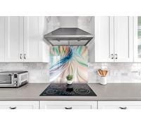 Myphotostation - Dosseret en verre trempé fractal blanc de 69,9 x 30,5 cm (l x H) - Crédence abstraite pour décoration de cuisine, salle de bain, panneau de dosseret en verre trempé