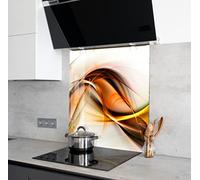 Myphotostation Dosseret en verre trempé jaune fractal de 122 x 81 cm (l x H) pour décoration murale de cuisine, salle de bain, panneau de dosseret en verre trempé