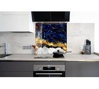 Myphotostation Dosseret en verre trempé marbré blanc et bleu 50,8 x 50,8 cm - Crédence abstraite pour décoration murale de cuisine, salle de bain, panneau de dosseret de cuisine