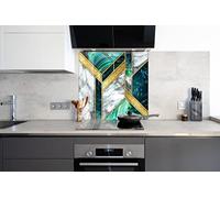 Myphotostation Dosseret en verre trempé marbré vert 40,6 x 40,6 cm - Crédence abstraite pour décoration murale de cuisine, salle de bains, panneau de dosseret en verre trempé pour cuisine, salle de