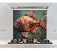 Myphotostation - Dosseret en verre trempé motif poisson cuivre 76,2 x 45,7 cm - Crédence en verre pour protection murale de poêle, planche à découper, panneau mural de cuisinière, couverture arrière