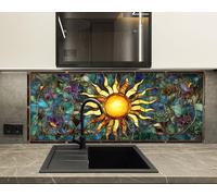 Myphotostation Dosseret floral coloré en verre trempé pour protection murale de poêle, planche à découper, panneau mural de cuisinière, couverture arrière de cuisinière 90 x 35,6 cm