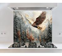 Myphotostation Majestic Eagle Flight Mountain Forest Dosseret en verre trempé pour cuisine, protection murale de cuisinière, planche à découper, panneau mural de cuisinière, couverture arrière de