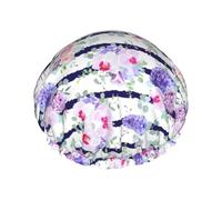 MyPiky Bonnet de douche à rayures avec imprimé succulentes, élastique et réutilisable pour cheveux longs, grand bonnet de douche imperméable, pour femmes, hommes, enfants