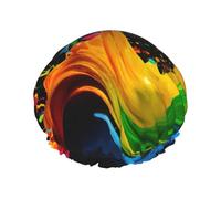 MyPiky Bonnet de douche avec imprimé éclaboussures de peinture, élastique et réutilisable pour cheveux longs, grand bonnet de douche imperméable, pour femmes, hommes, enfants