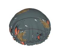 MyPiky Bonnet de douche avec imprimé hirondelle grange en graphite, élastique et réutilisable pour cheveux longs, grand bonnet de douche imperméable, pour femmes, hommes, enfants