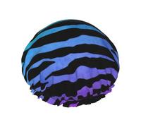MyPiky Bonnet de douche avec imprimé zèbre et rayures violettes, bleu, vert, camouflage, élastique et réutilisable pour cheveux longs, grand bonnet de douche imperméable, pour femmes, hommes, enfants