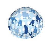 MyPiky Bonnet de douche bleu à pois avec imprimé caniche, élastique et réutilisable pour cheveux longs, grand bonnet de douche imperméable, pour femmes, hommes, enfants