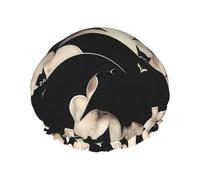 MyPiky Bonnet de douche imprimé chauve-souris, élastique et réutilisable pour cheveux longs, grand bonnet de douche imperméable, pour femmes, hommes, enfants