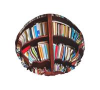 MyPiky Bonnet de douche imprimé livres, élastique et réutilisable pour cheveux longs, grand bonnet de douche imperméable, pour femmes, hommes, enfants