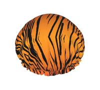 MyPiky Bonnet de douche imprimé tigre à rayures, élastique et réutilisable pour cheveux longs, grand bonnet de douche imperméable, pour femmes, hommes, enfants
