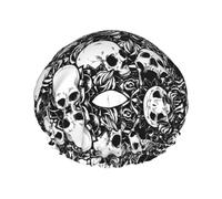 MyPiky Bonnet de douche noir imprimé tête de mort, élastique et réutilisable pour cheveux longs, grand bonnet de douche imperméable, pour femmes, hommes, enfants