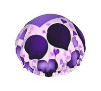 MyPiky Bonnet de douche tendance avec imprimé cœur violet, élastique et réutilisable pour cheveux longs, grand bonnet de douche imperméable, pour femmes, hommes, enfants