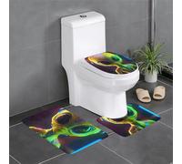 MyPiky Ensemble de 3 tapis de salle de bain, tapis de bain, tapis de toilette et couvercle de toilette pour décoration d'intérieur Motif Alien Planet