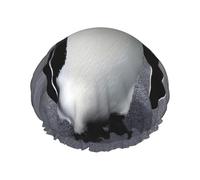 MyPiky Grand bonnet de douche à imprimé pingouin mignon, bonnet de cheveux avec bande élastique, double couche imperméable pour le bain, pour homme et femme