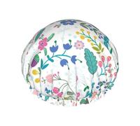 MyPiky Grand bonnet de douche coloré imprimé fleurs avec bande élastique, double couche imperméable pour le bain, pour femmes, hommes, enfants