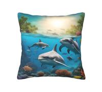 MyPiky Housse de coussin carrée avec imprimé dauphins, tortue de mer, requin, pieuvre, corail, canapé, chambre à coucher, bureau, salon