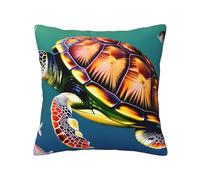 MyPiky Housse de coussin carrée avec imprimé tortue de mer avec poissons pour canapé, chambre à coucher, bureau, salon