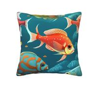 MyPiky Housses de coussin carrées avec imprimé océan et poissons sous-marins pour canapé, chambre à coucher, bureau, salon