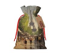MyPiky Peinture à l'huile Paris Street Scène Tour Eiffel Impression Noël Cadeaux Sacs Cadeau Sacs d'emballage Sac de Rangement Paquet Cordon Sac Cadeau pour Fête Vacances